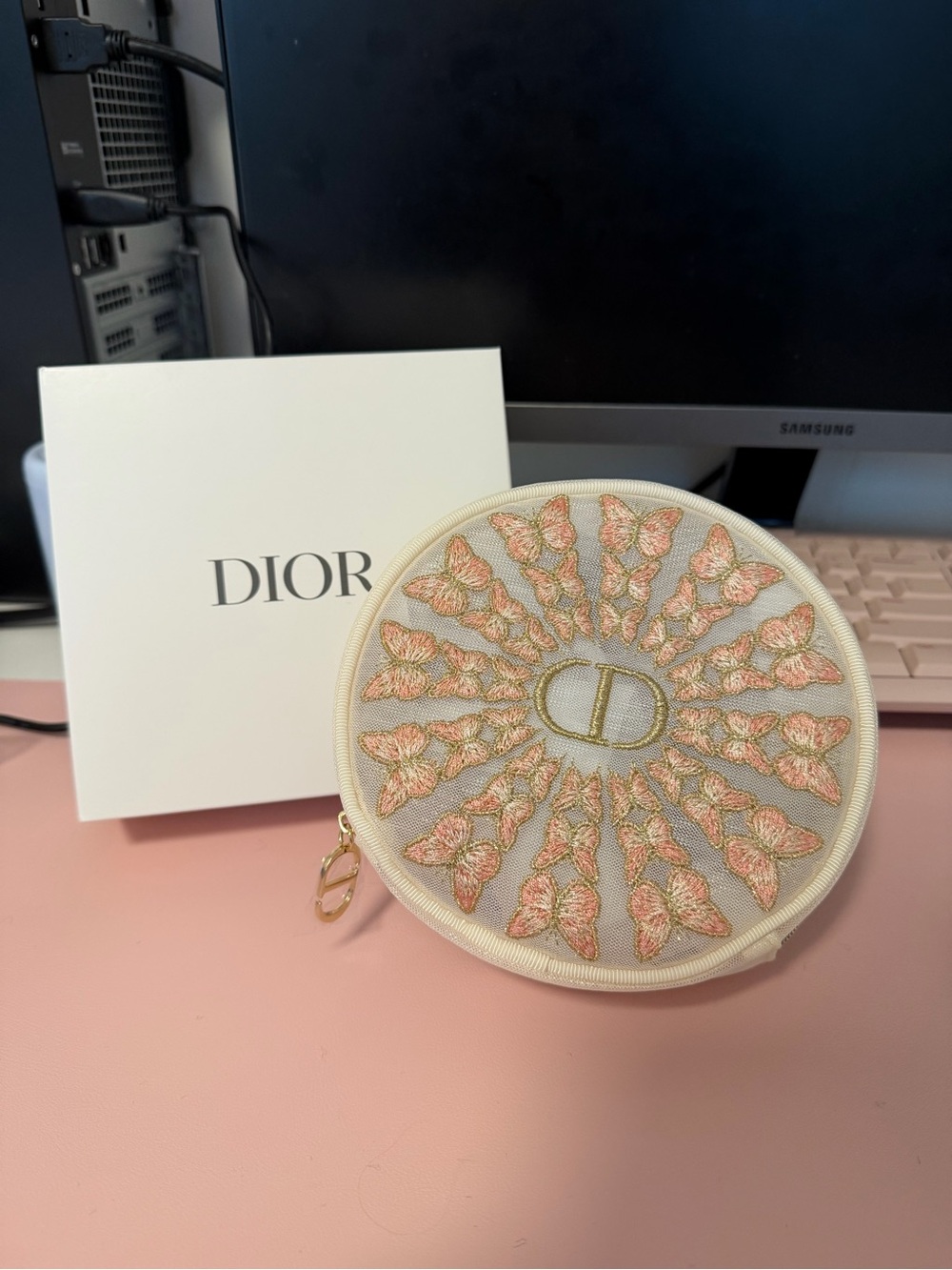 Dior beauty butterfly circle cosmetic pouch bag